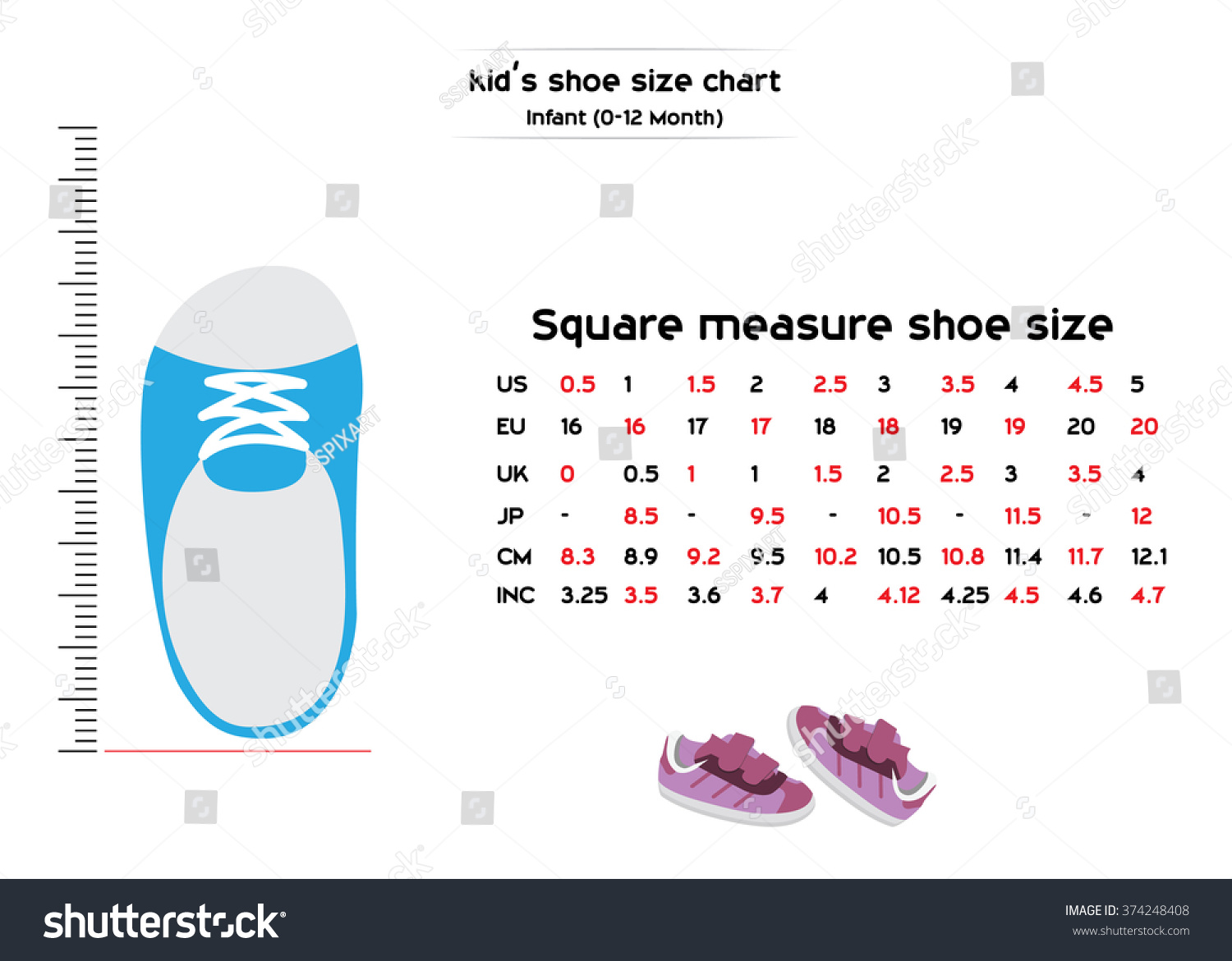 Kids Shoe Size Chartfor Kids 012 Stock 