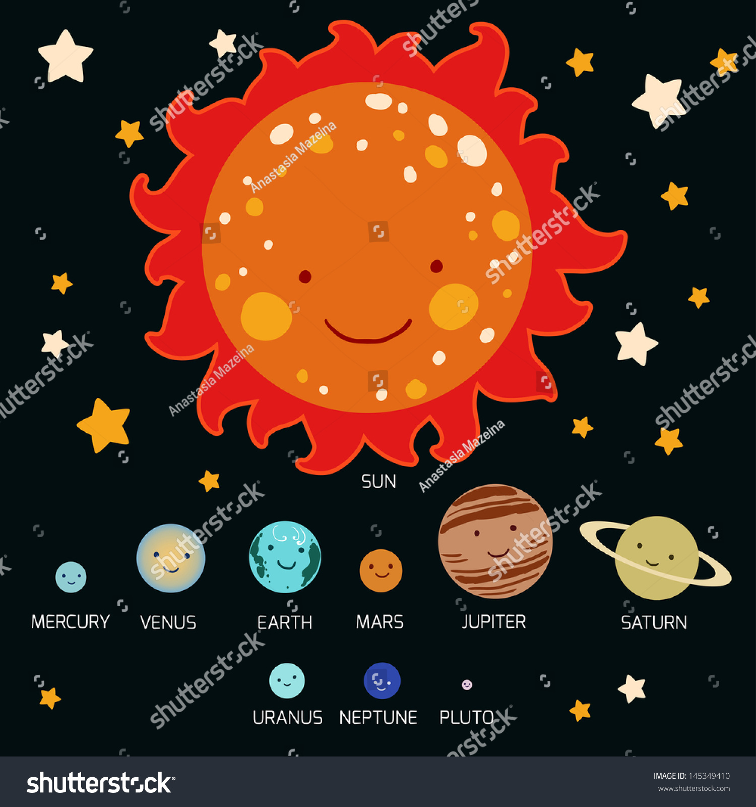 Kids Style Drawing Solar System Vector Stock Vector 145349410 ...