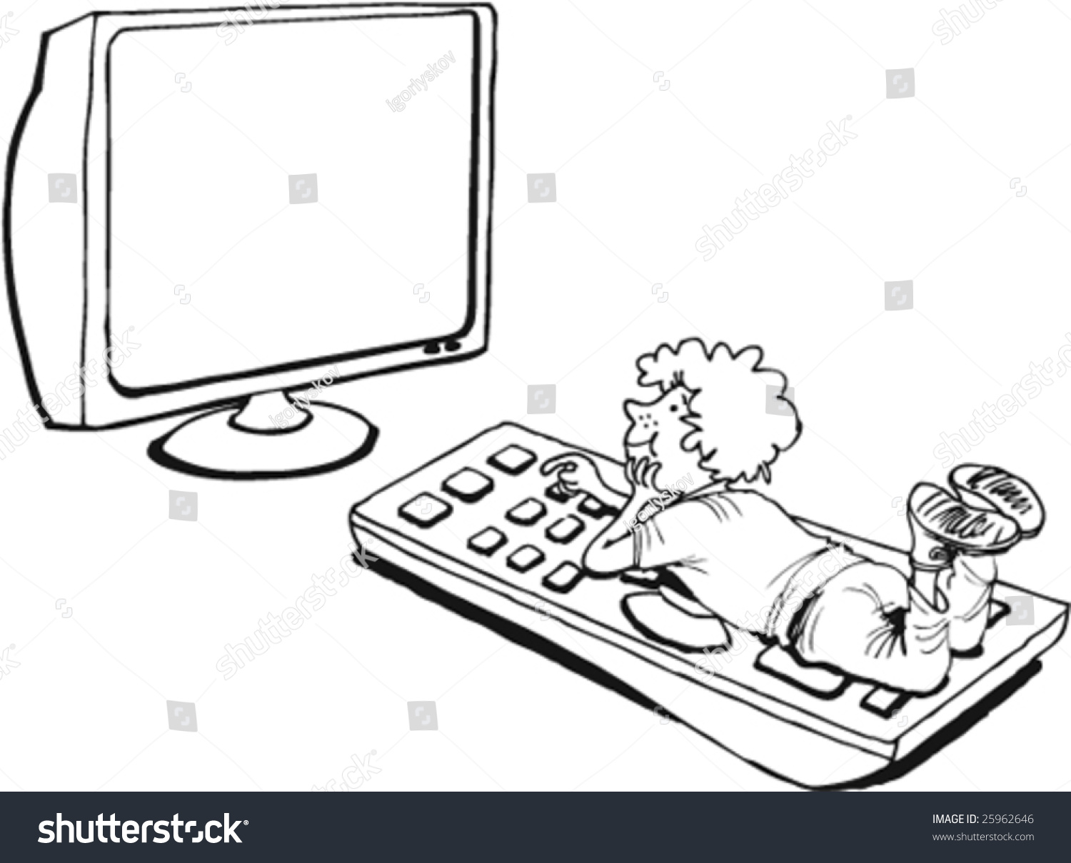 Kid Watching Tv On A Remote-Control Stock Vector Illustration 25962646 ...