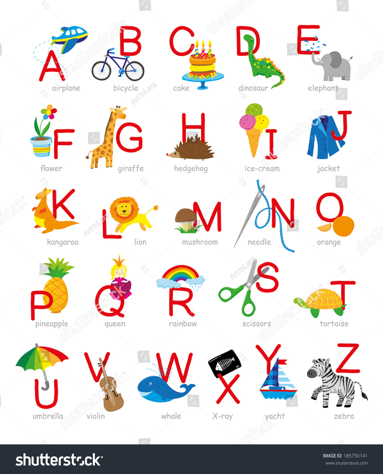 Kids Alphabet Handdrawn Pictures Stock Vector (Royalty Free) 185750141