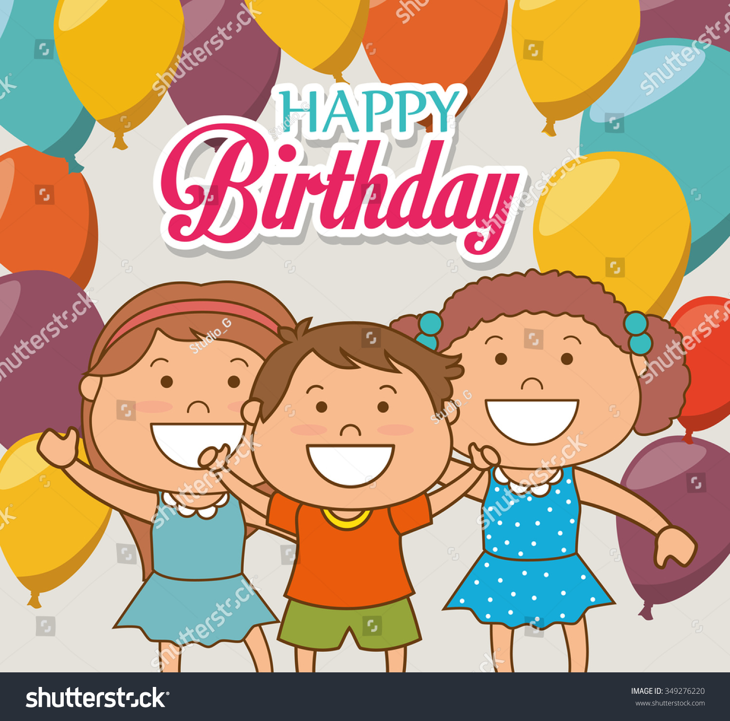 Kids Birthday Celebration Cartoon Design Vector Stock Vector 349276220