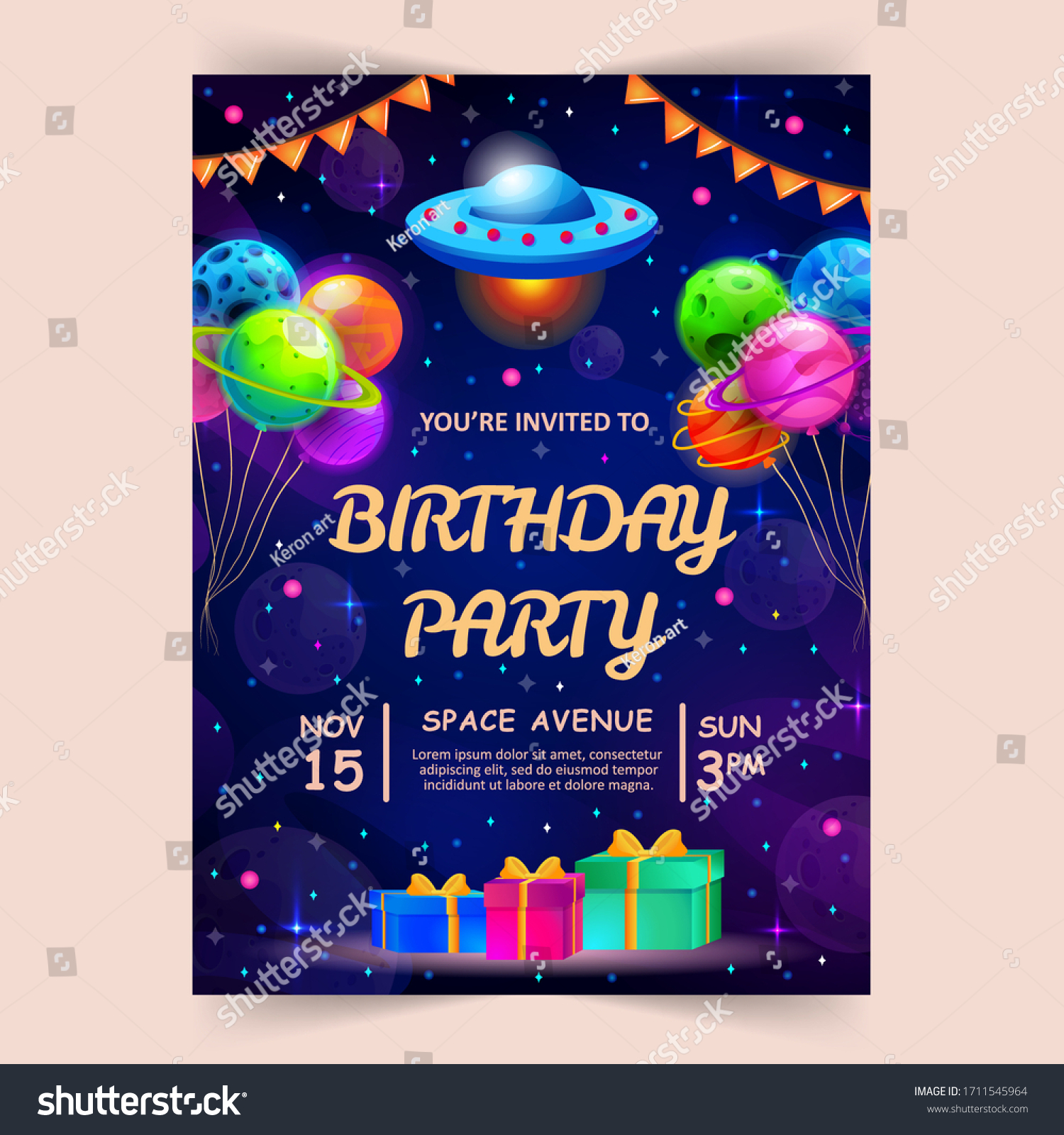 Kids Birthday Party Invitation Card Cute Stock Vector Royalty Free