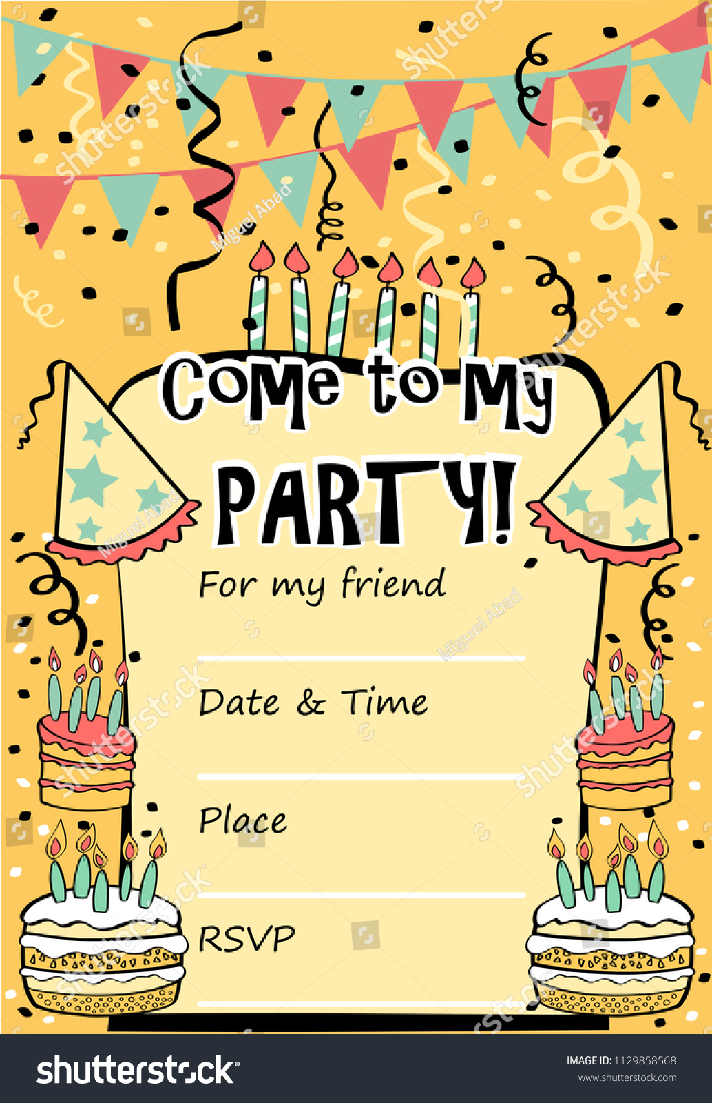 Kids Birthday Party Invitation Card Sentence vector de stock (libre de