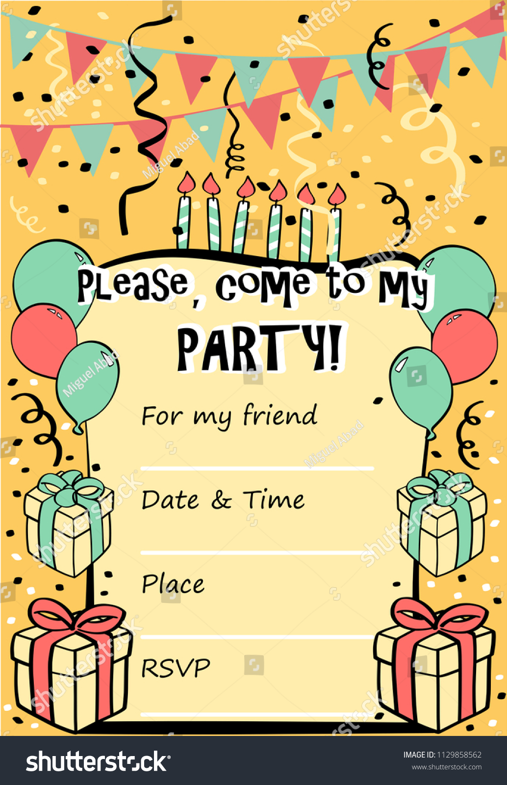 Kids Birthday Party Invitation Card Sentence: vetor stock (livre de