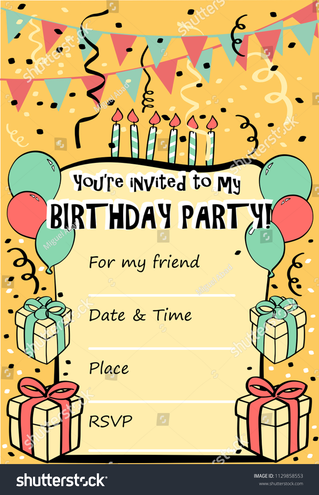 Kids Birthday Party Invitation Card Sentence Stock Vector (Royalty Free