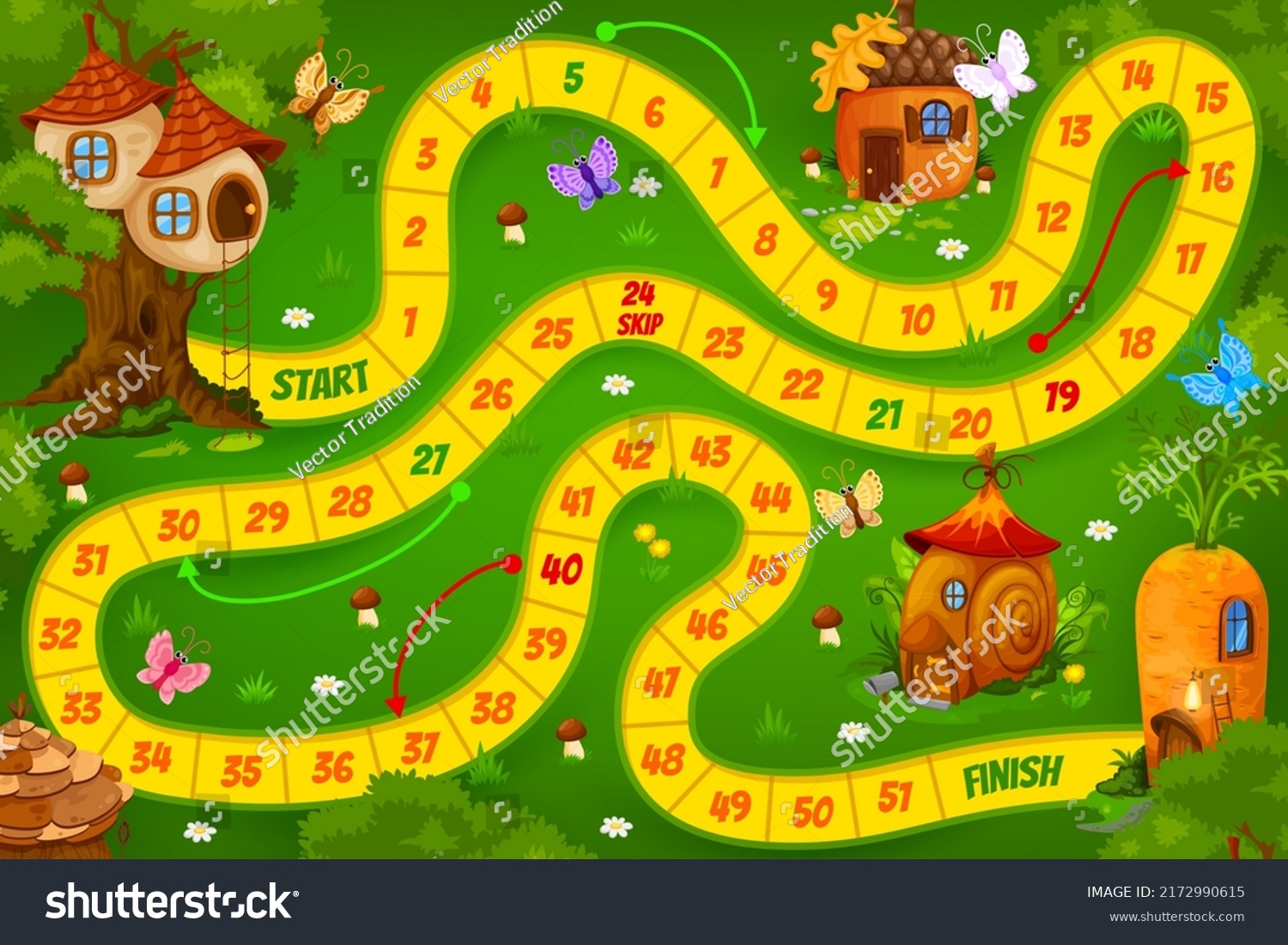 SVG of Kids board game. Nest, snail, acorn and carrot cartoon houses. Children riddle book vector page, boardgame or child puzzle game with dice rolling activity and fantasy houses, fairy dugout or elf hut svg