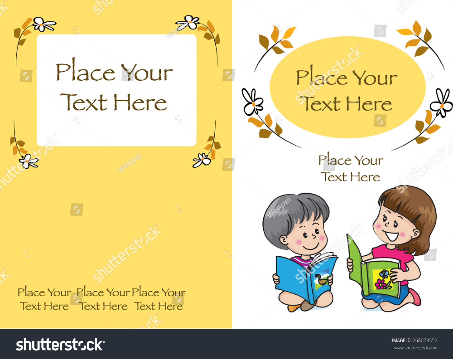 Vektor Stok Kids Book Cover Design Yellow Background Tanpa Royalti