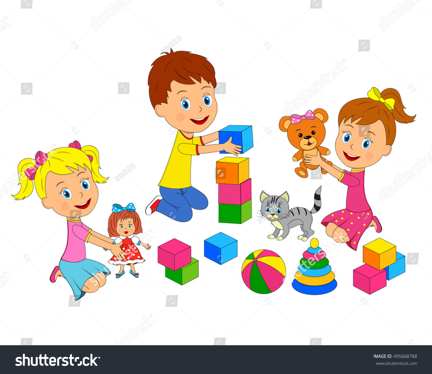 Kidsboy Girls Playing Toysillustrationvector Stock Vector Royalty