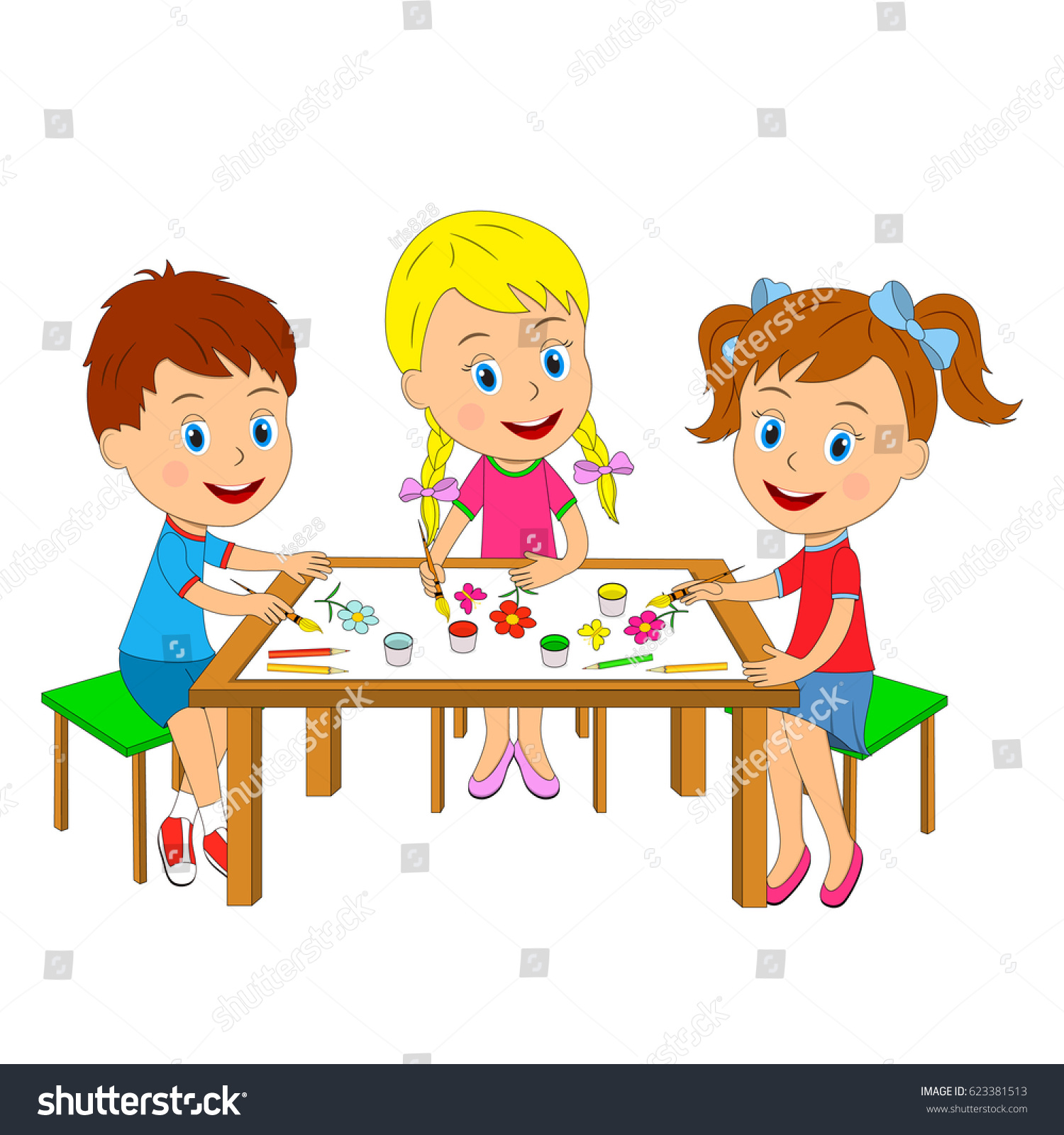 Kids Boy Girls Draw Table Illustration Stock Vector (Royalty Free ...