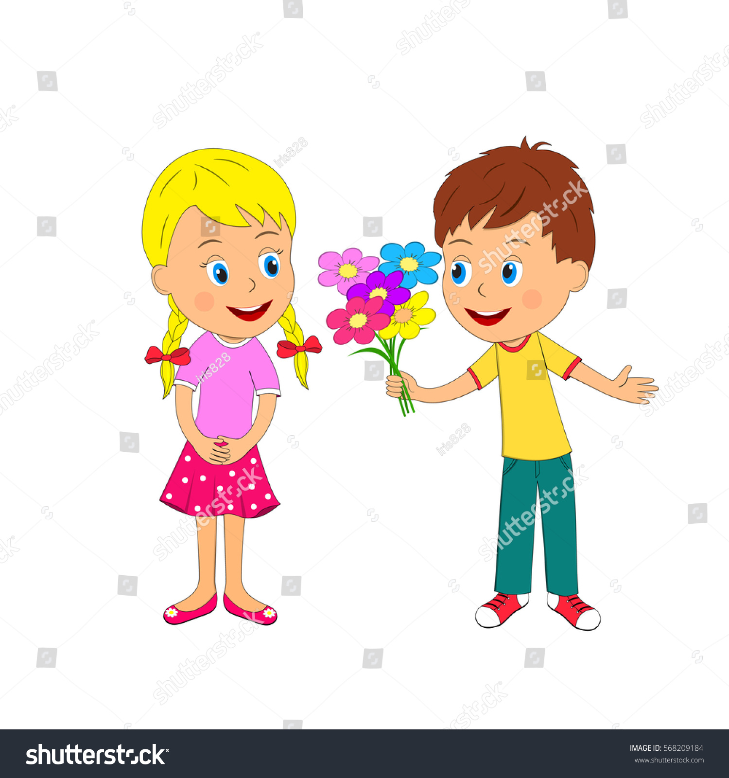 Kidsboy Flowers Girl On White Background Stock Vector (Royalty Free ...