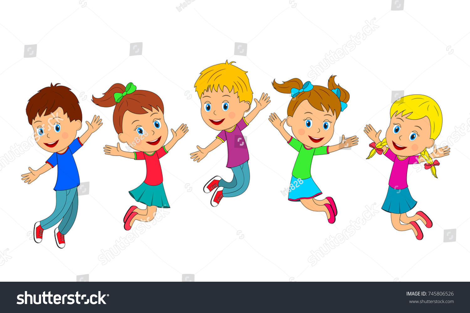 Kidsboys Girls Jumping Smiling Their Hands Stock Vector (Royalty Free ...