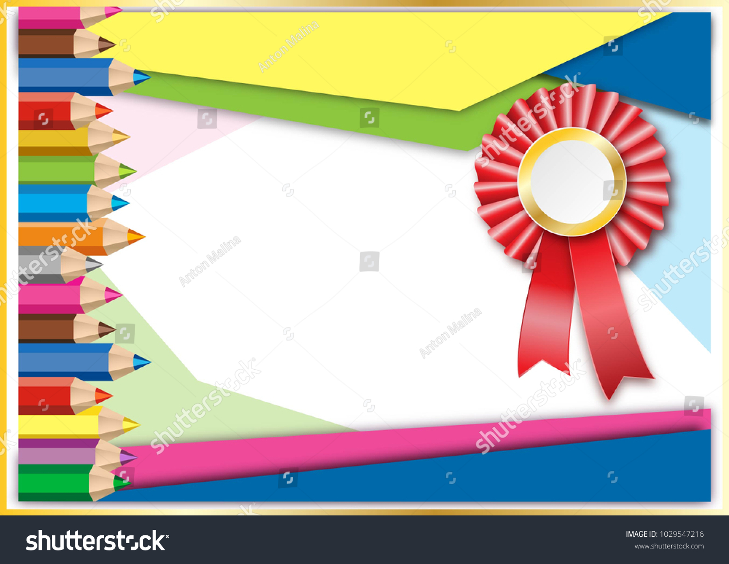 Kids Certificate Diploma Template Children Ribbon vetor stock (livre