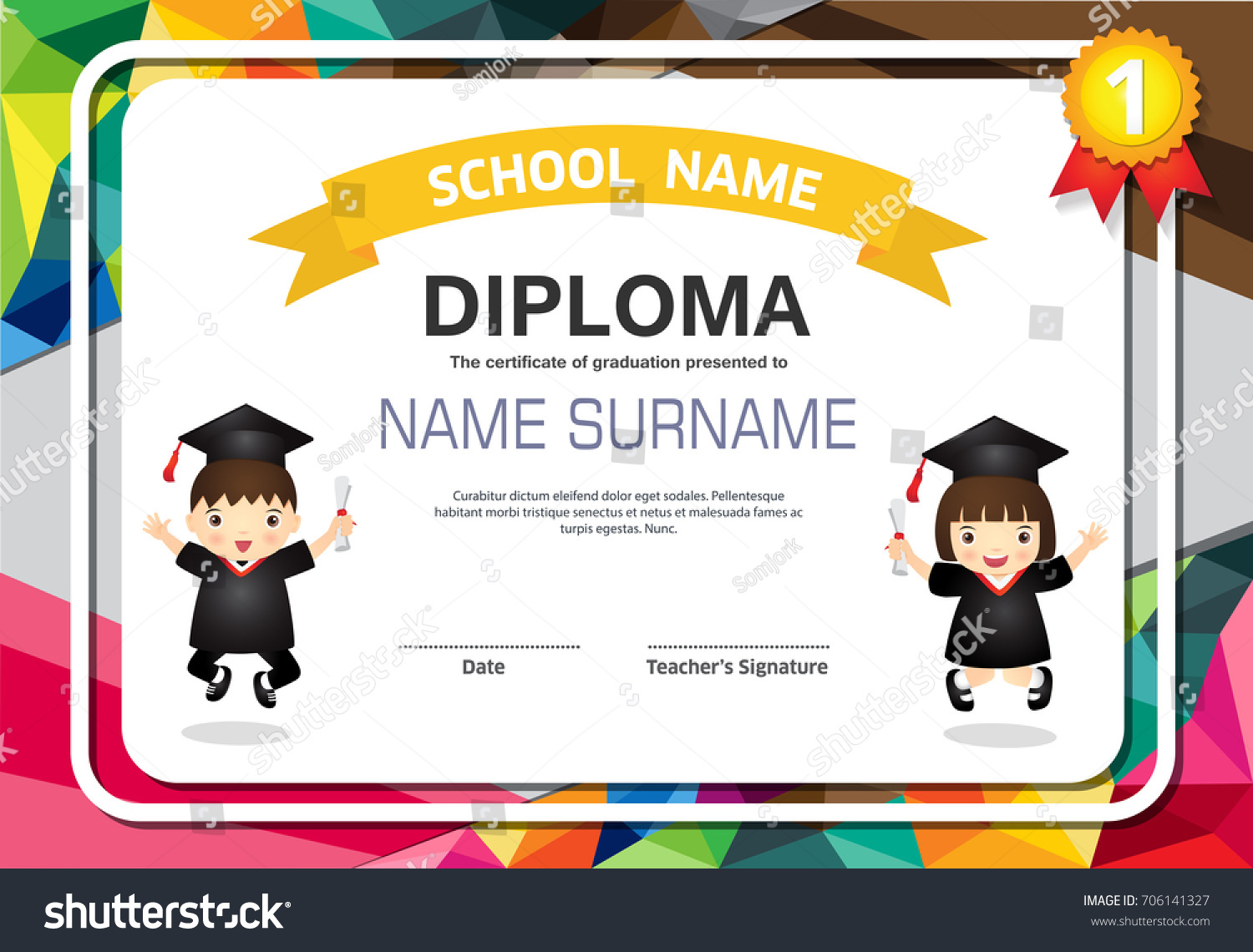 Kids Certificate Polygonal Stylecolorful Lovely Childrens Stock With Regard To Children