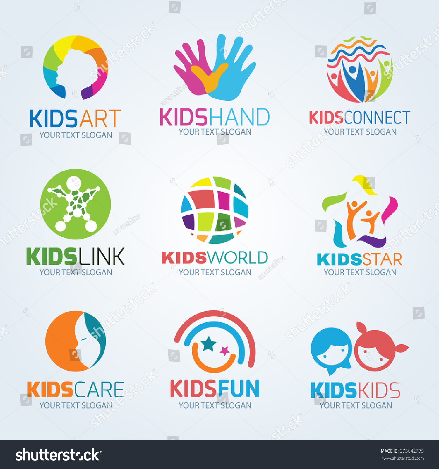 Kids Child Logo Vector Set Design - 375642775 : Shutterstock