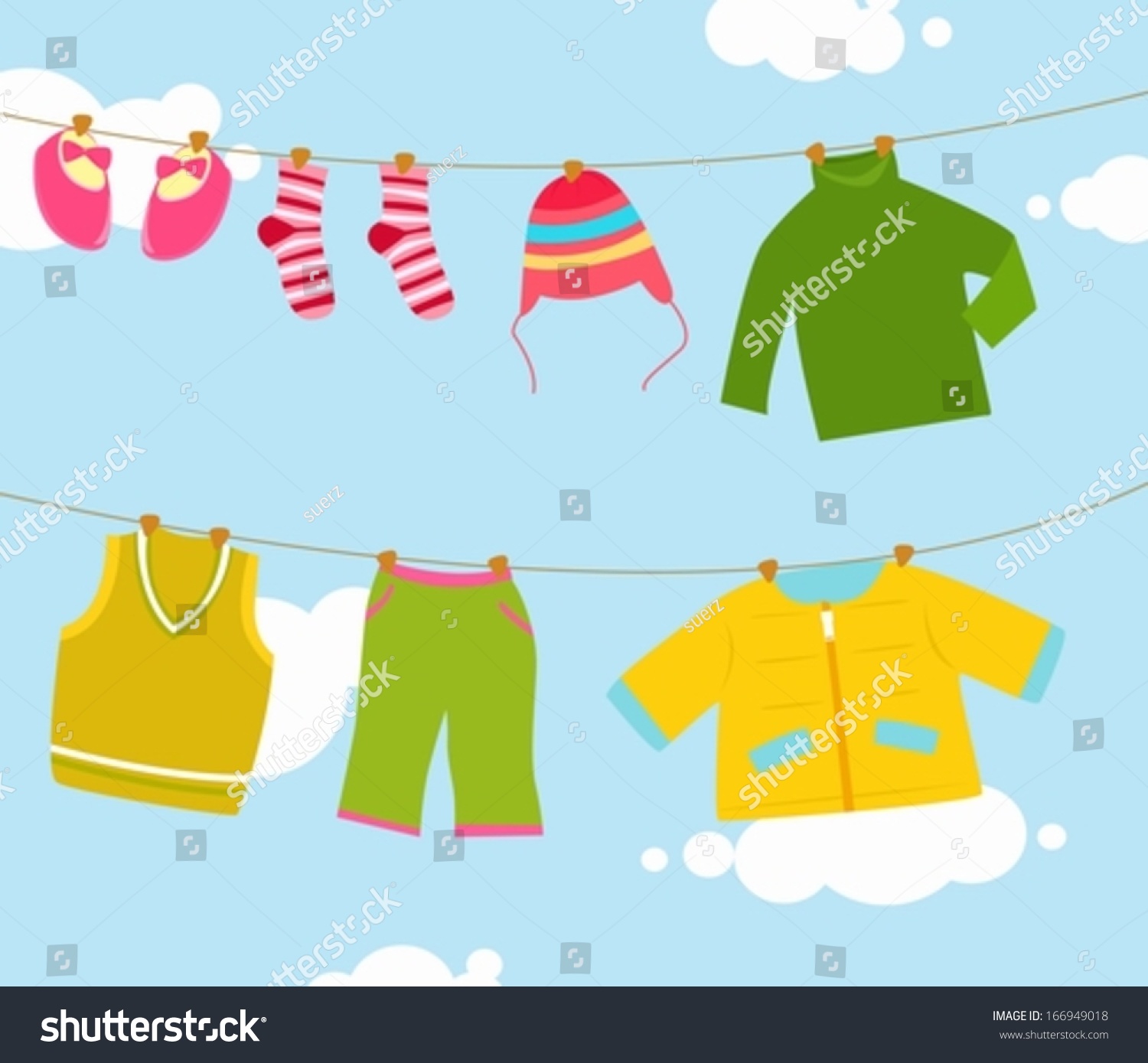 Kids Clothesline Stock Vector (Royalty Free) 166949018