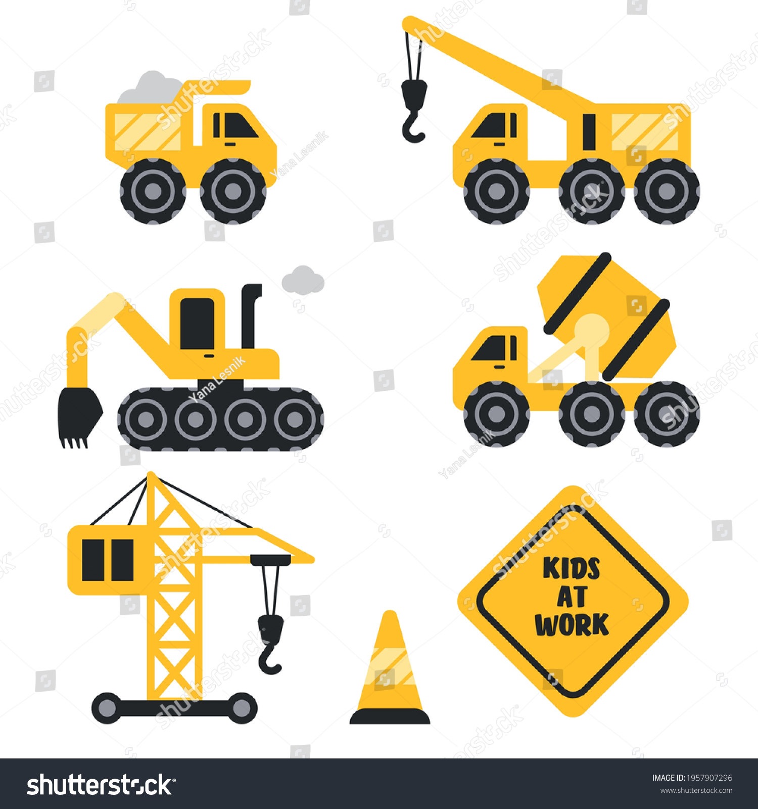 SVG of Kids Construction Cars and Trucks. Building Crane and Bulldozer. Isolated Vector Clipart
 svg
