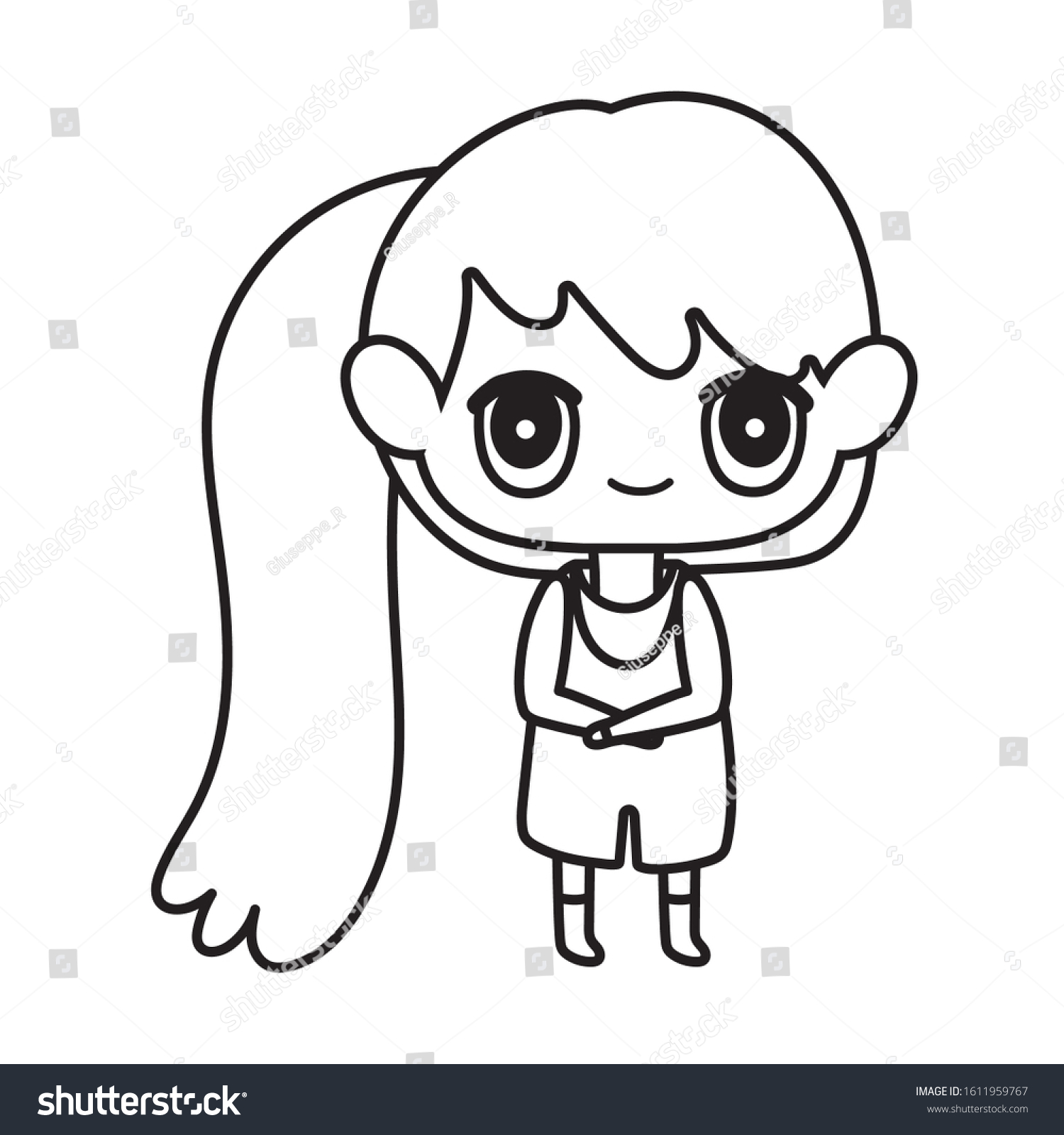 Kids Cute Little Girl Anime Cartoon Stock Vector (Royalty Free ...