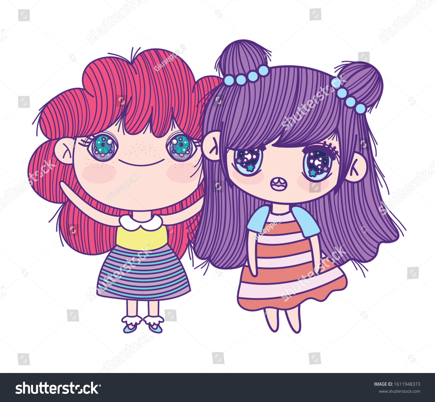 Kids Cute Little Girls Anime Cartoon Stock Vector Royalty Free 1611948373