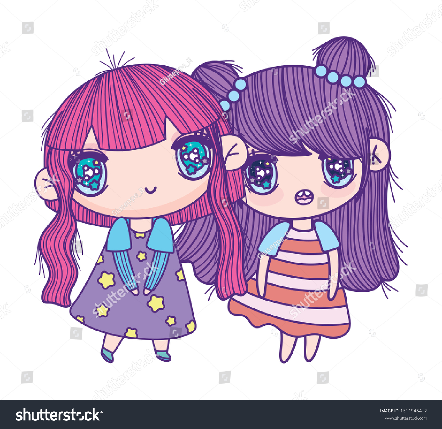 Kids Cute Little Girls Anime Cartoon Stock Vector Royalty Free
