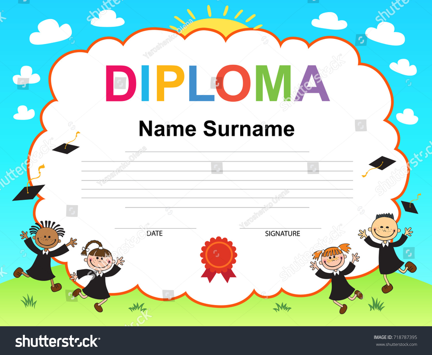 Vektor Stok Kids Diploma Certificate Background Design Template Tanpa