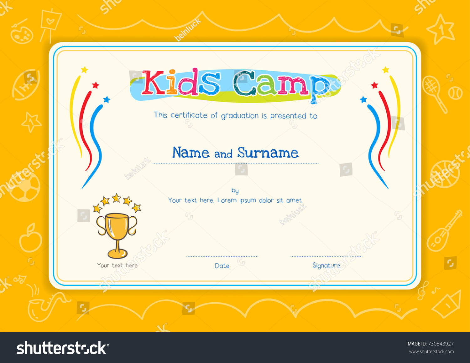 Kids Diploma Certificate Template Kids Camp Stock Vector (Royalty Inside Summer Camp Certificate Template