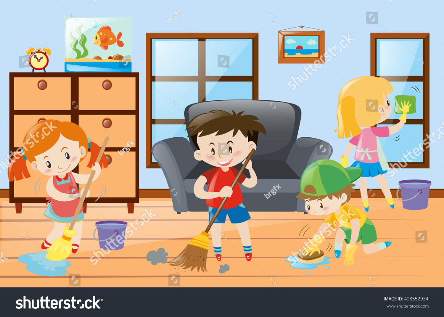 Kids Doing Chores Home Illustration Stock Vector 498552934 - Shutterstock