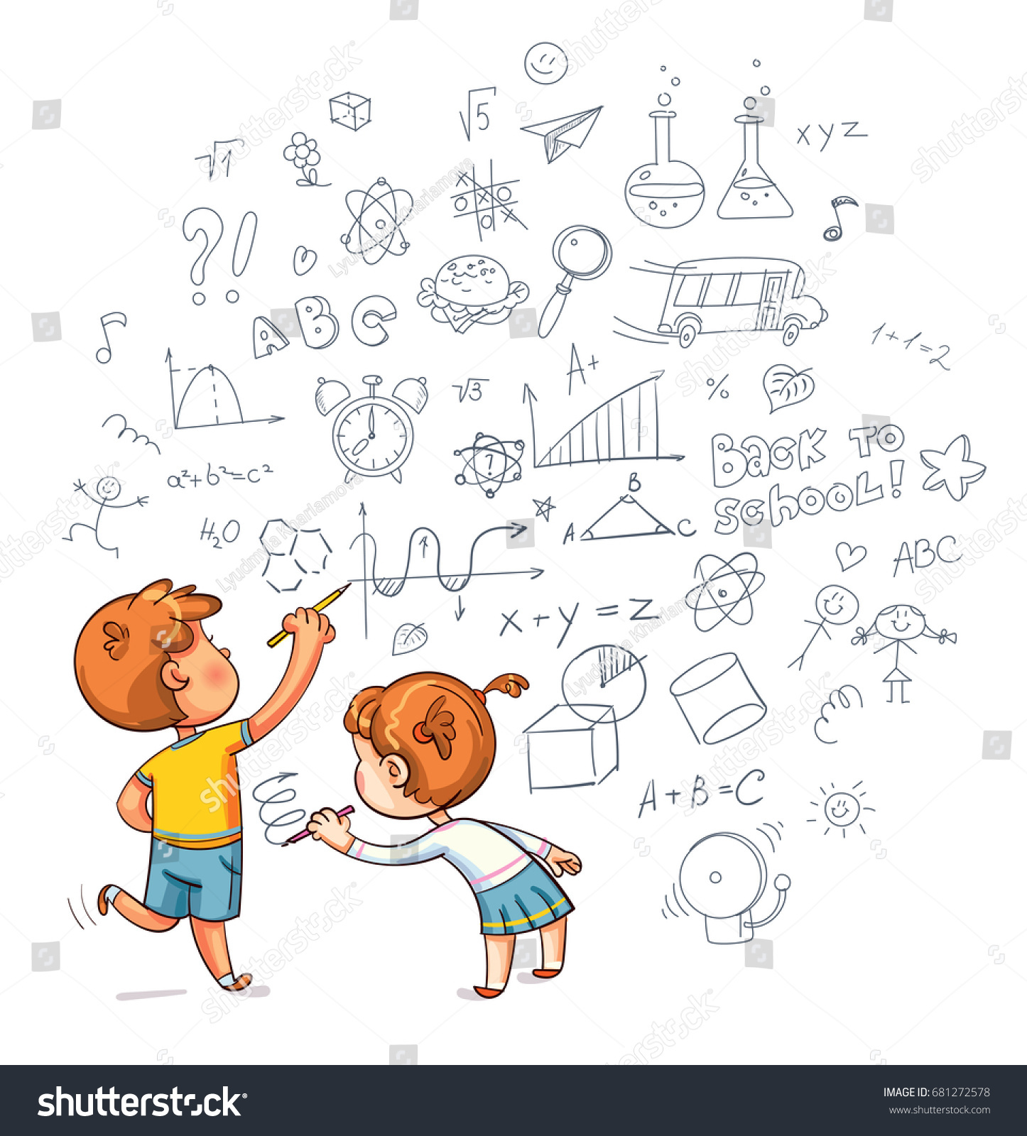 Kids Drawing Boy Girl Draw Doodle Stock Vector Royalty Free