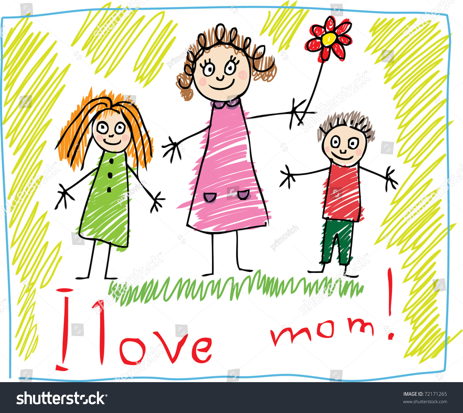 Kids Drawing Mothers Day Stock Vector 