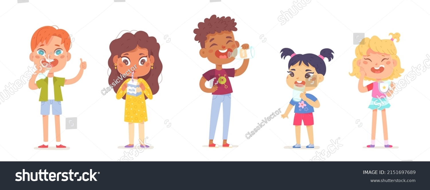 Kids Drink Milk Set Vector Illustration Stock Vector (Royalty Free ...