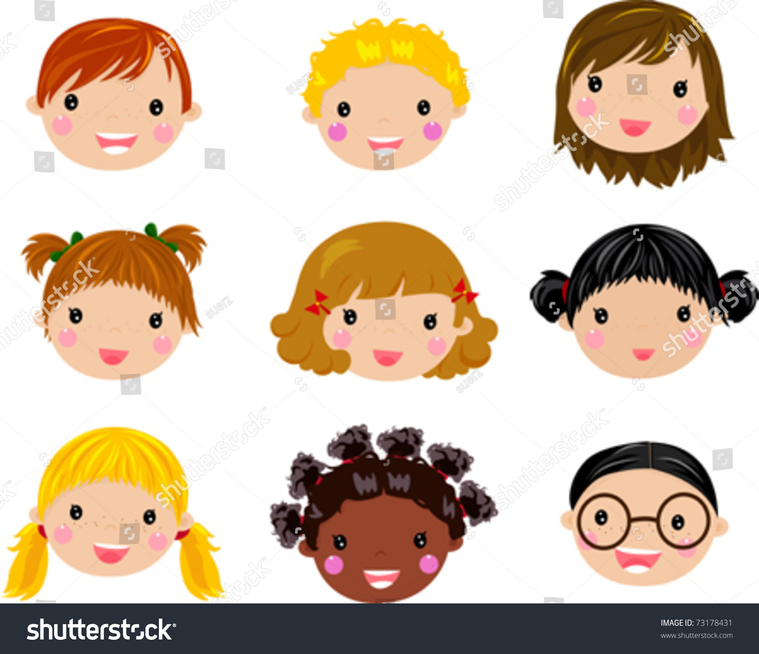 Kids Face Set Stock Vector 73178431 - Shutterstock