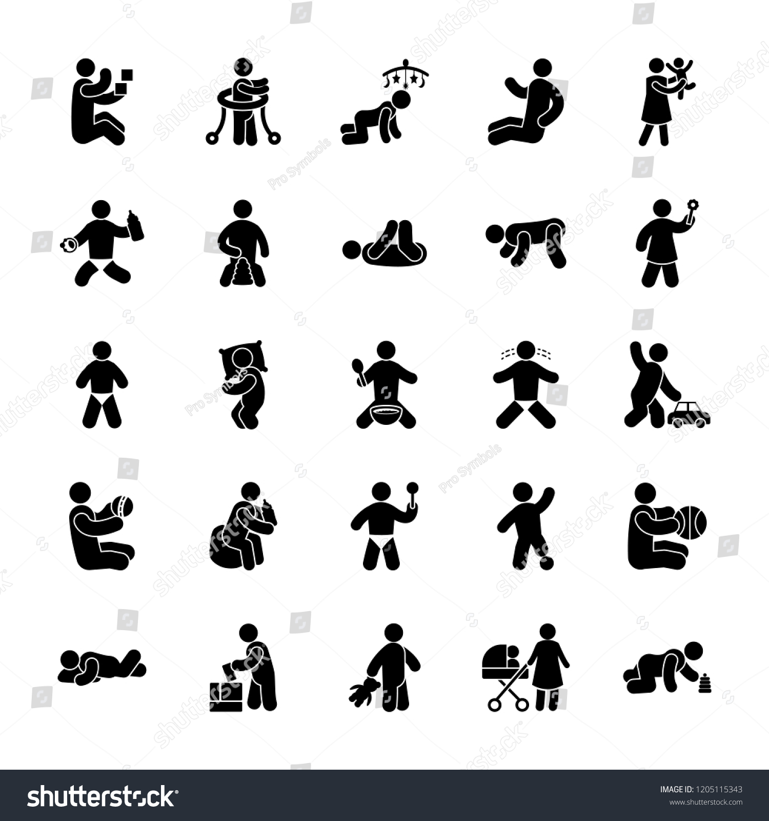 Kids Glyph Vectors Set Stock Vector (royalty Free) 1205115343 