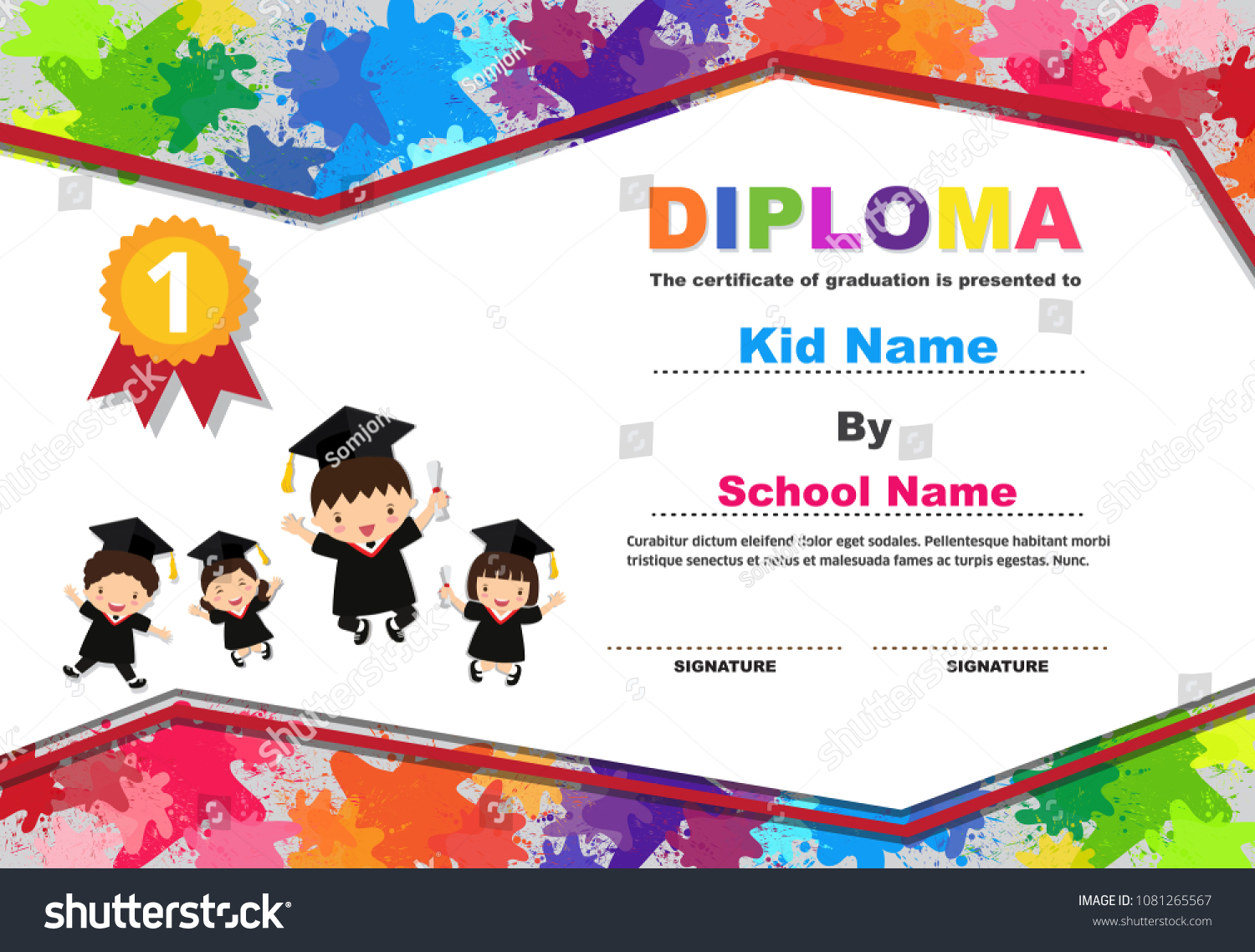 kids graduation certificate background design template diploma stock preschool graduation template