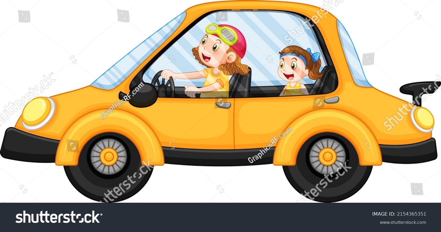 Kids Yellow Car Cartoon Style Illustration Stock Vector (royalty Free 