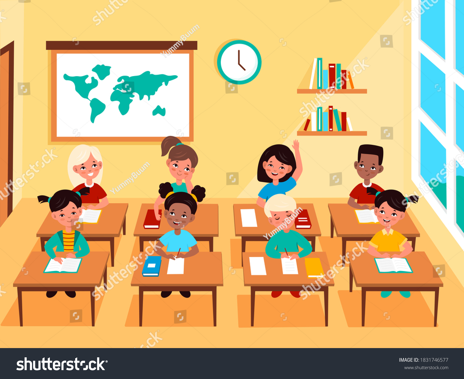 Kids Classroom Multicultural Pupils Boys Girls Stock Vector (Royalty ...