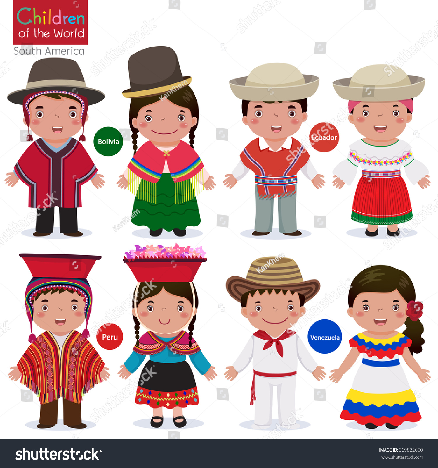 Kids Different Traditional Costumes Bolivia Ecuador Stock Vector ...