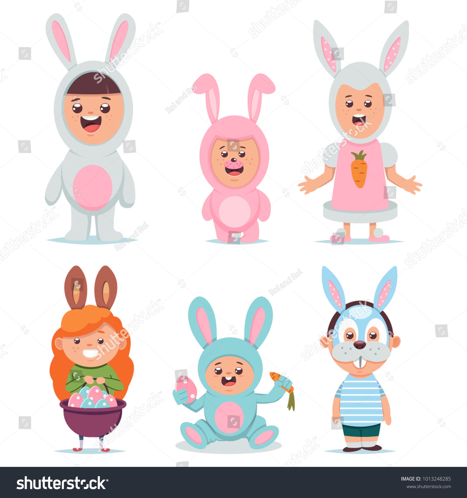 Download Kids Easter Bunny Costume Vector Cartoon Stock Vector ...