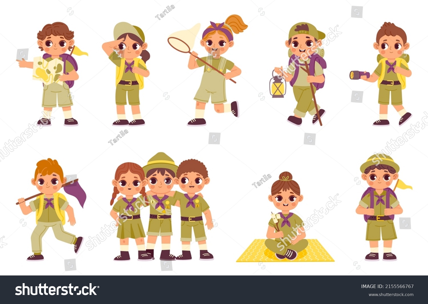 Kids Scout Camp Cartoon Boys Girl Stock Vector (Royalty Free ...