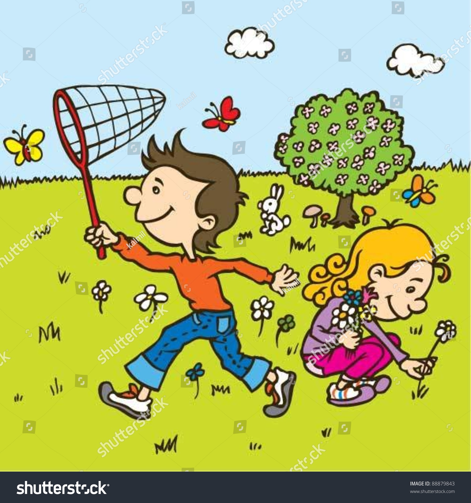 Kids Springhand Drawing Illustration Kids Playing Stock Vector 88879843 ...