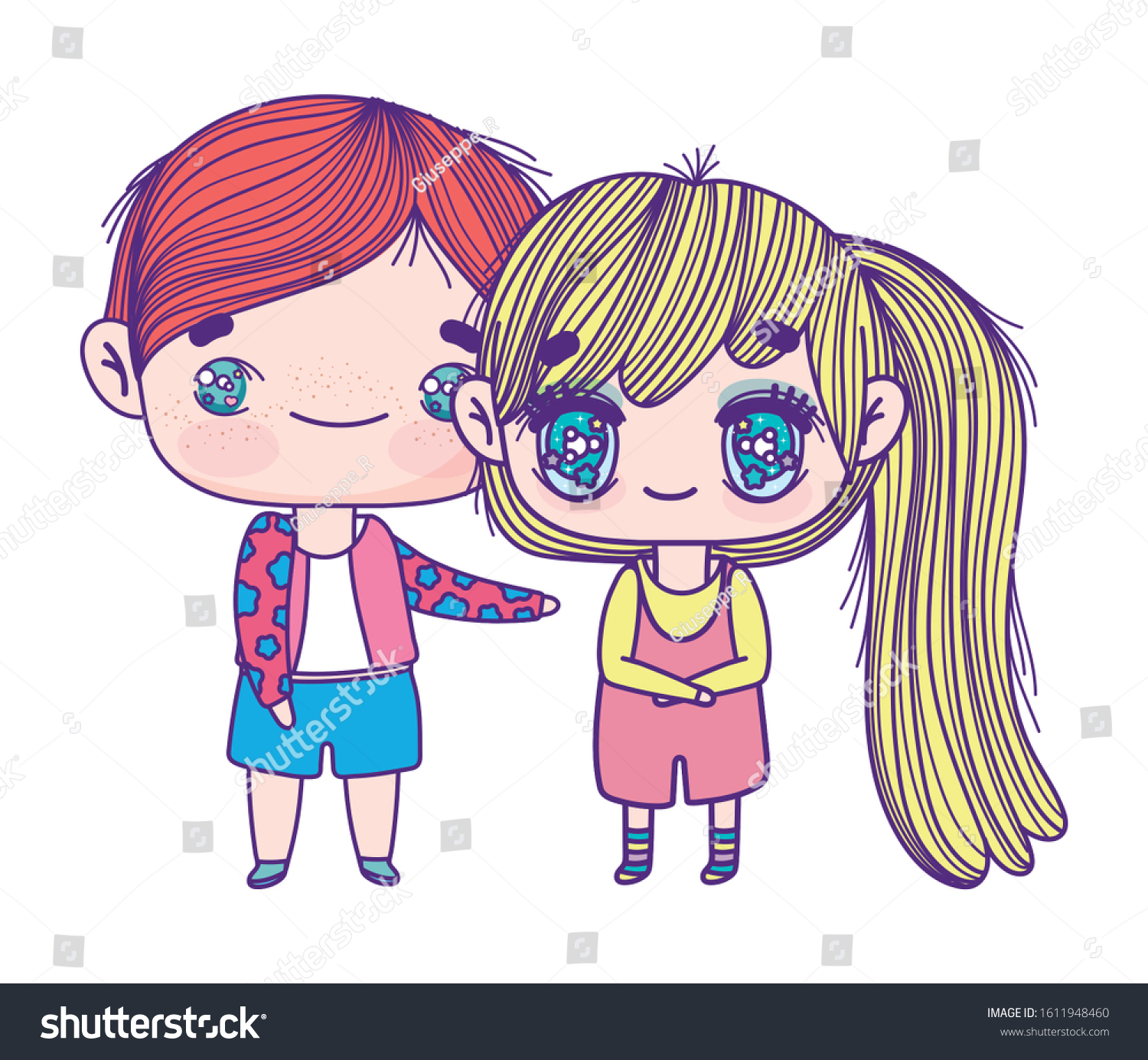 Kids Little Girl Boy Anime Cartoon Stock Vector Royalty Free