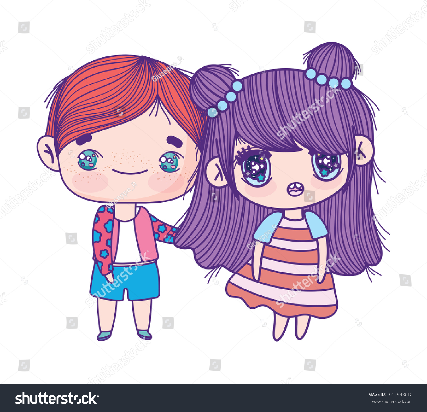 Kids Little Girl Boy Anime Cartoon Stock Vector Royalty Free