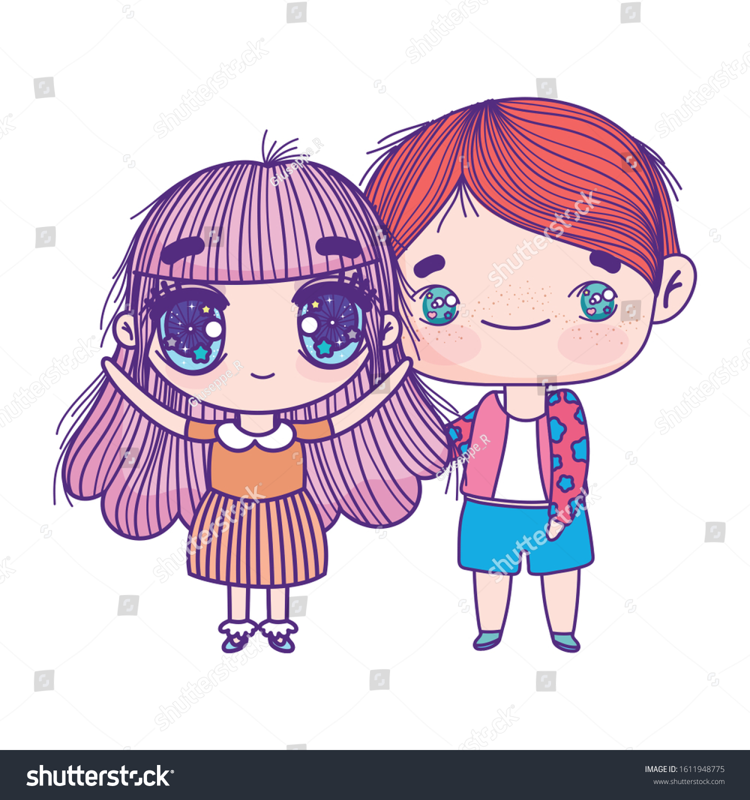 Kids Little Girl Boy Anime Cartoon Stock Vector Royalty Free