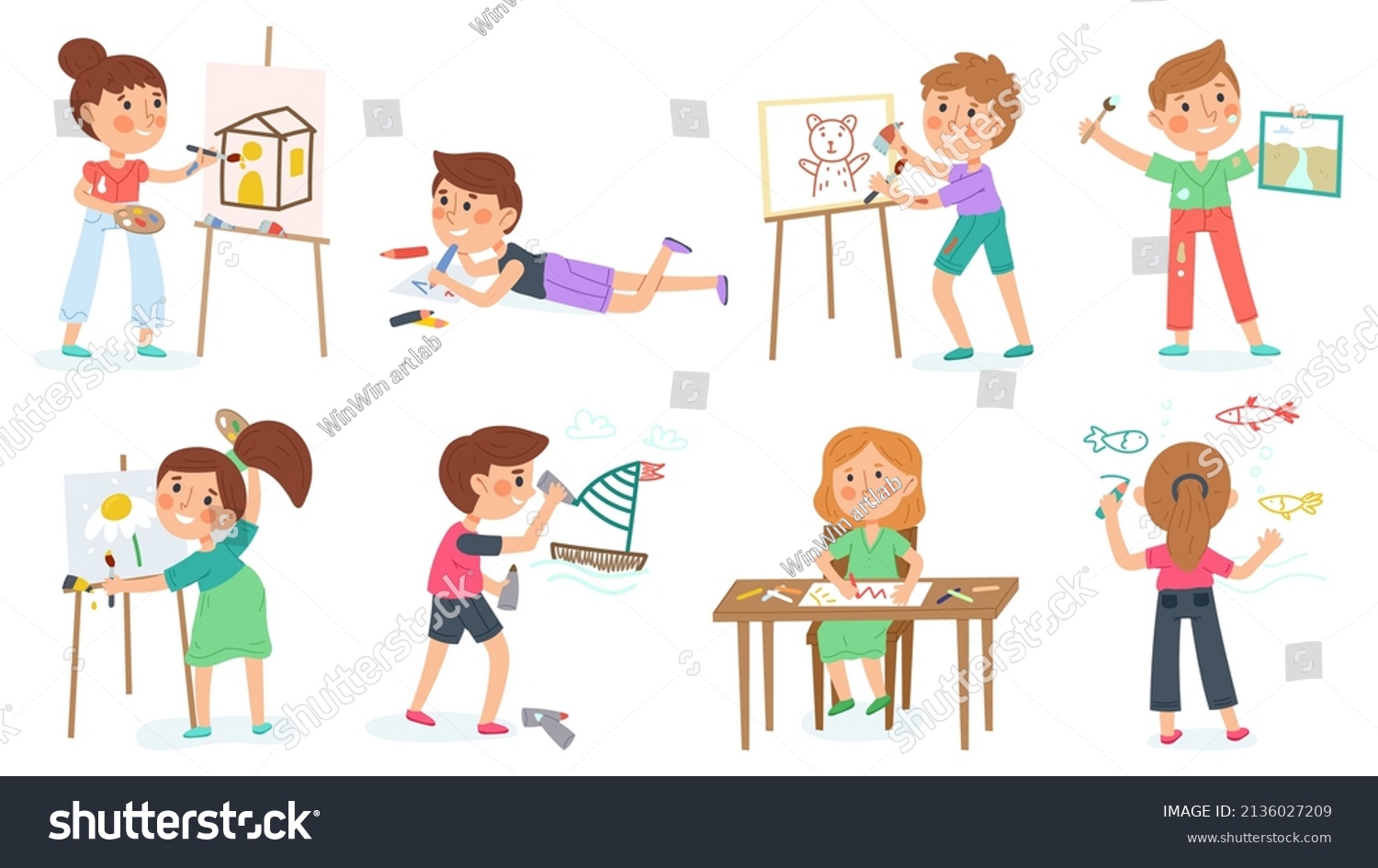 Kids Painters Cartoon Girls Boys Artists Stock Vector (Royalty Free ...