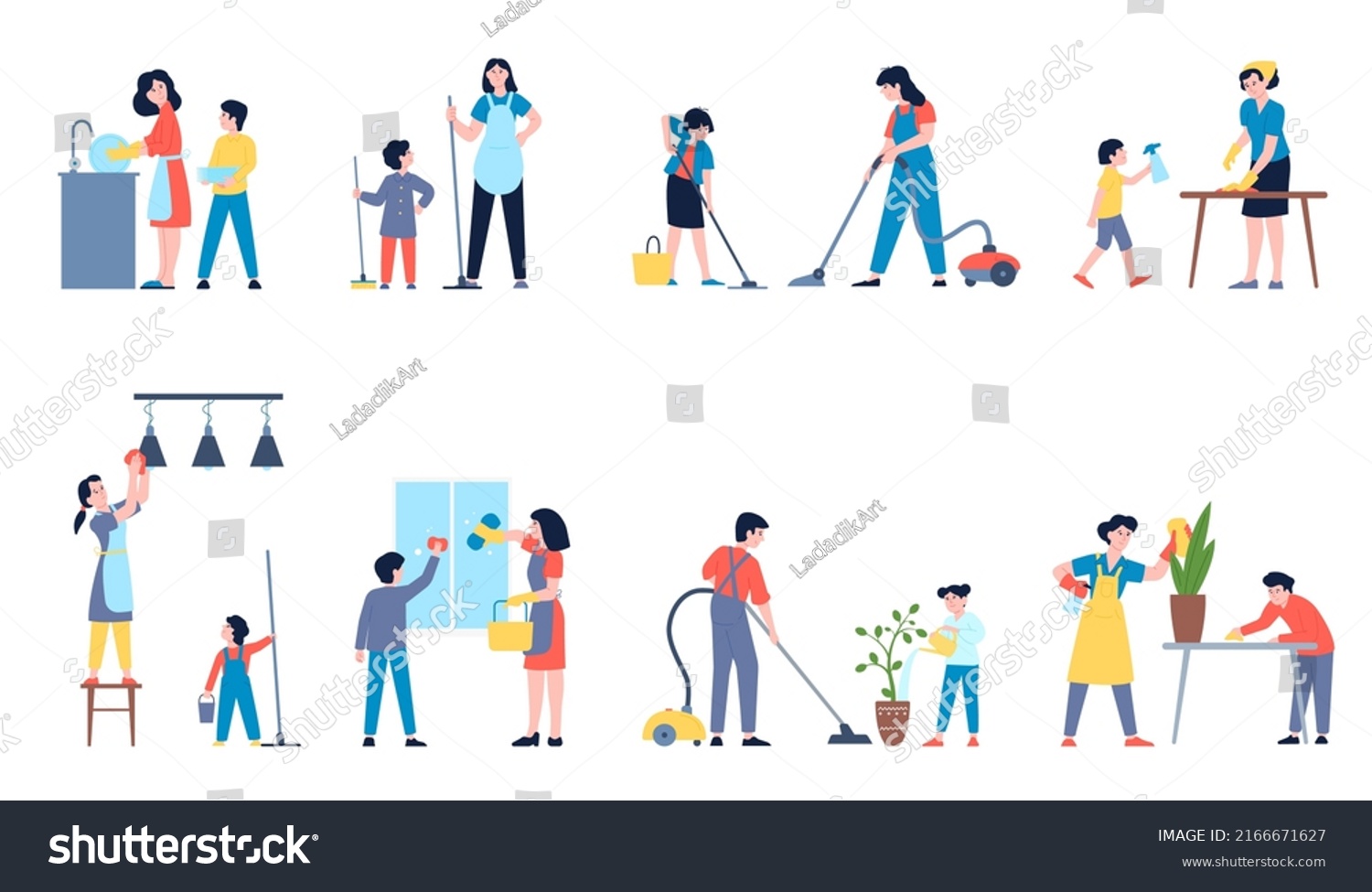 Kids Parents Cleaning Help House Mom Stock Vector (Royalty Free ...