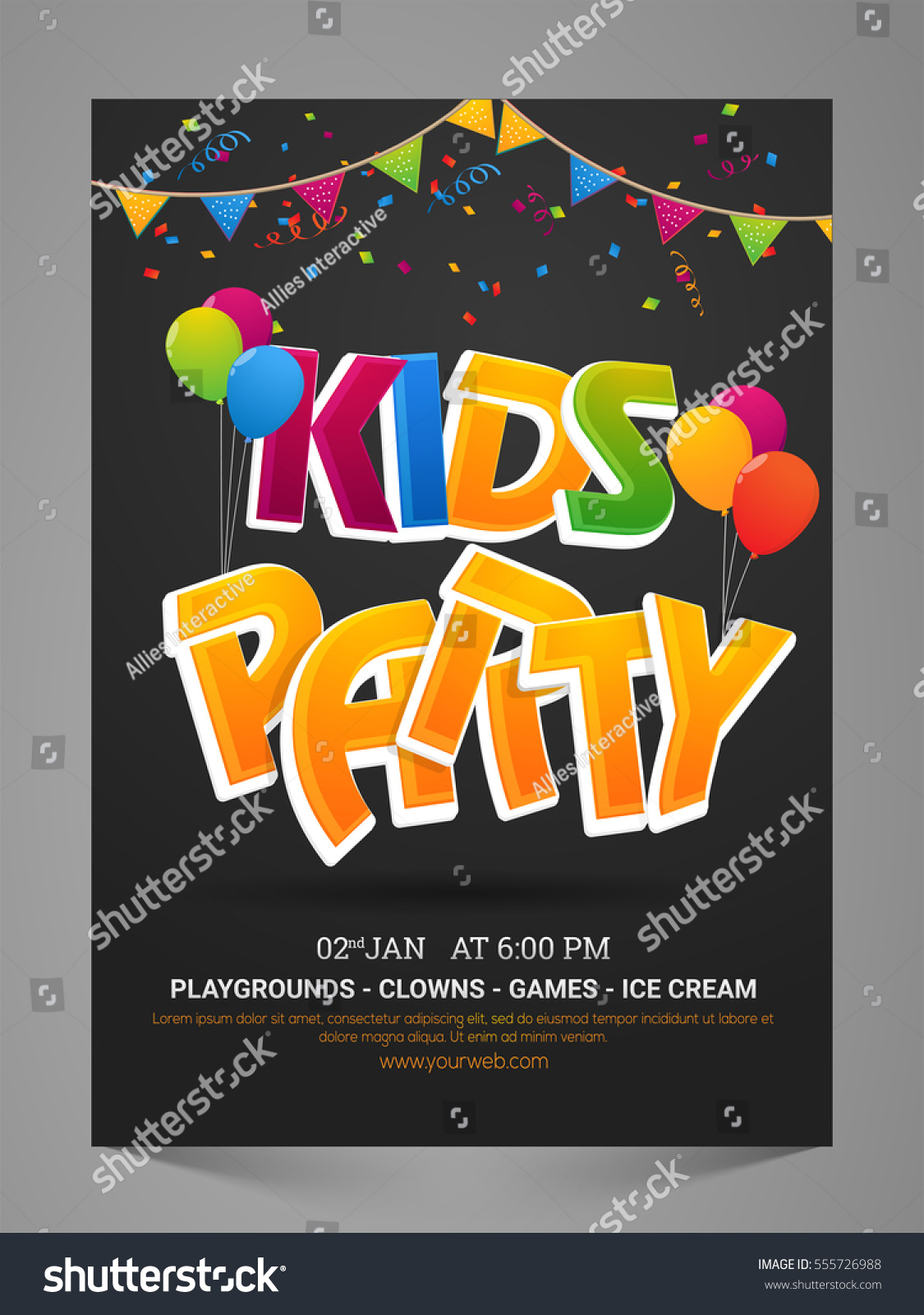 Kids Party Flyer Banner Invitation Pamphlet Stock Vector (Royalty Free ...