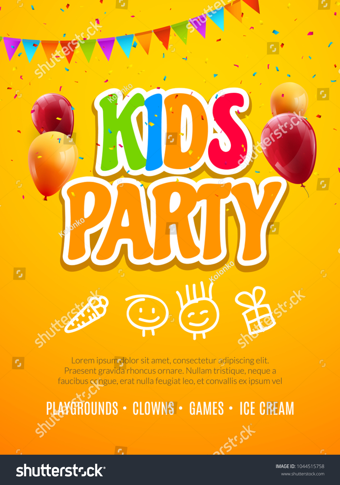 kids-party-invitation-design-template-child-vetor-stock-livre-de