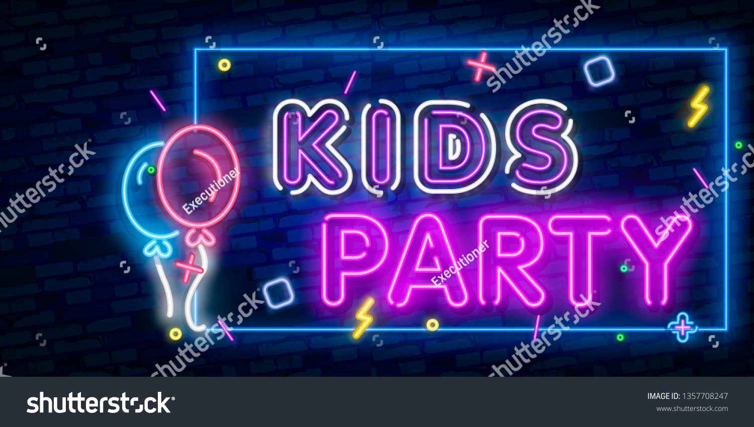 Kids Party Neon Text Celebration Advertisement Stock Vector (Royalty ...