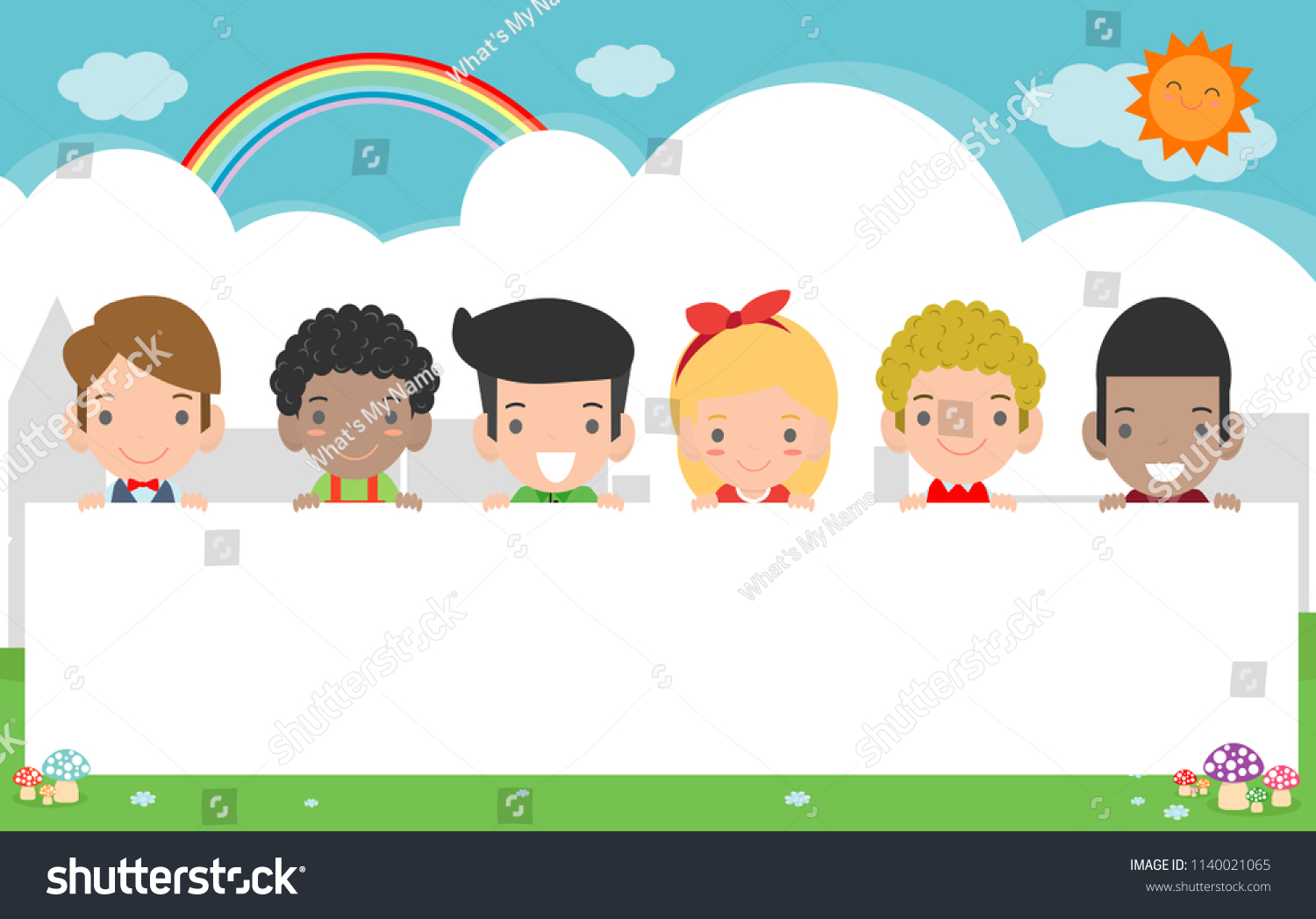 Kids Peeping Behind Placardcute Little Children Stock Vector (Royalty ...