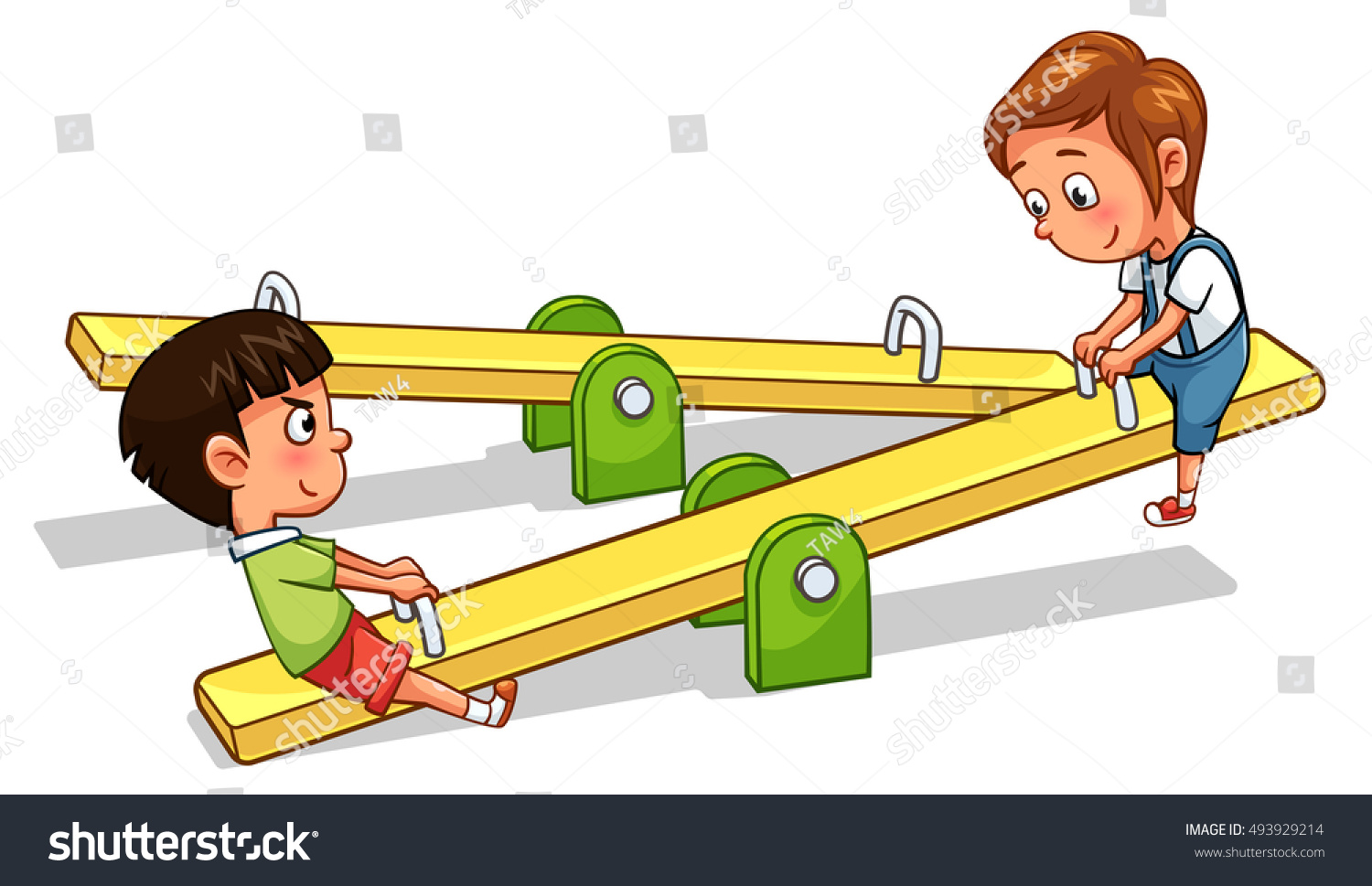 Kids Play Seesaw Cartoon Style Vector Stock Vector 493929214 - Shutterstock