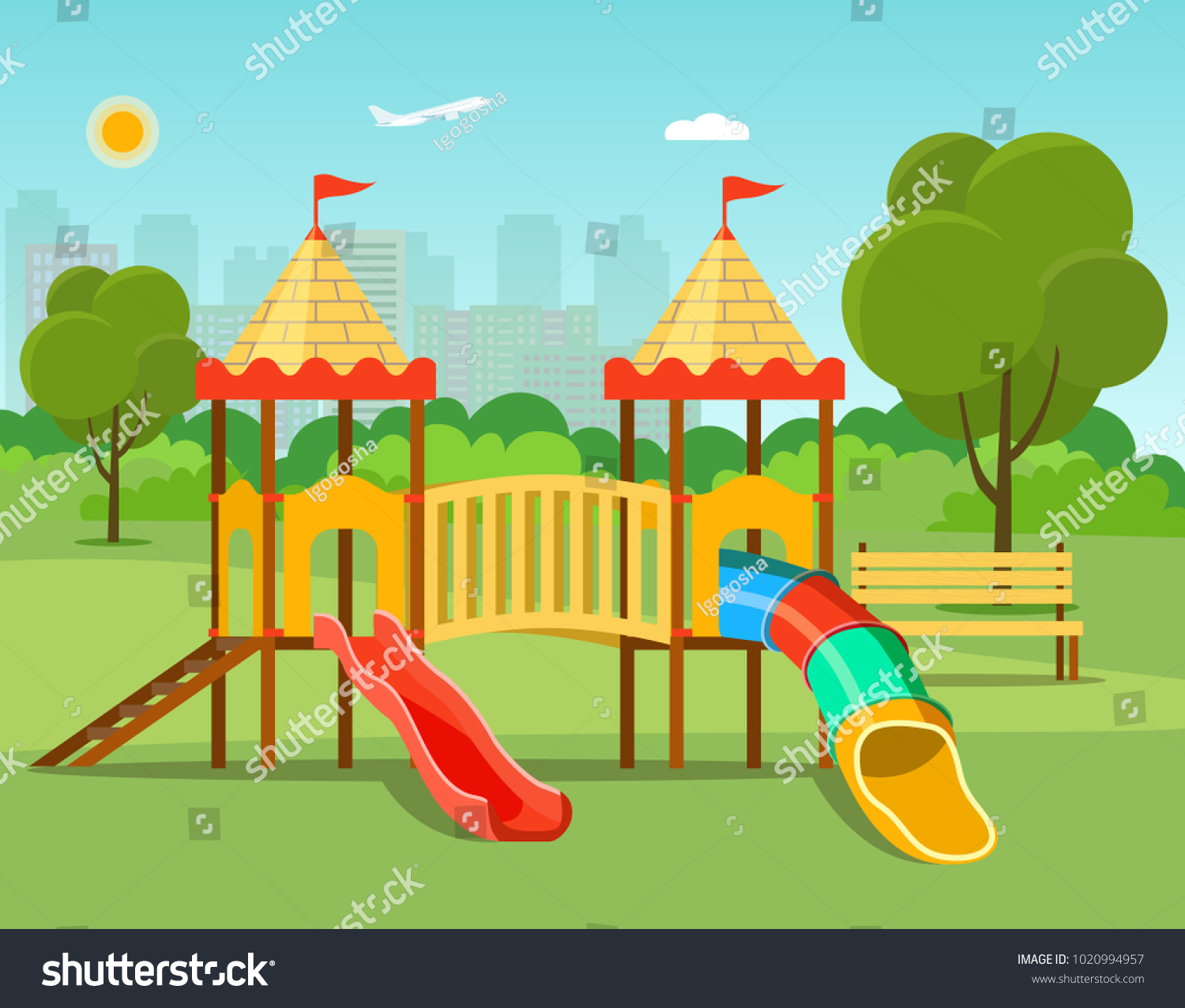 Kids Playground City Park Set Vector Stock Vector (Royalty Free) 1020994957