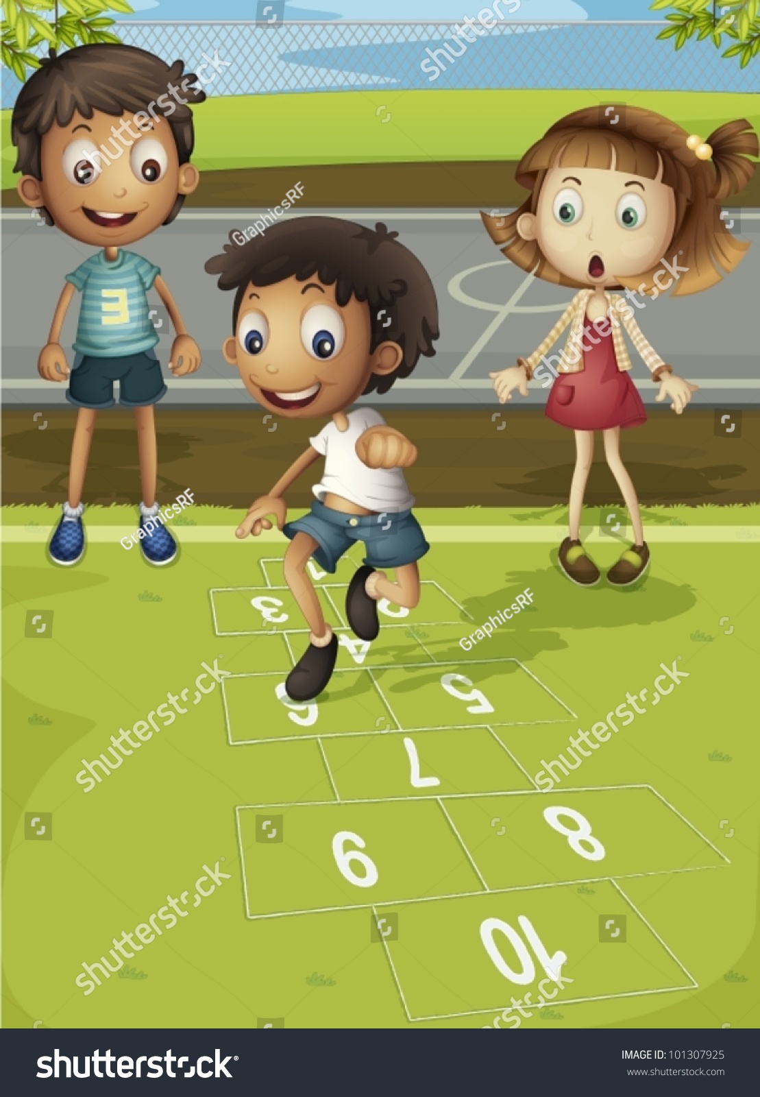 Kids Playing Hopscotch Park Stock Vector 101307925 - Shutterstock